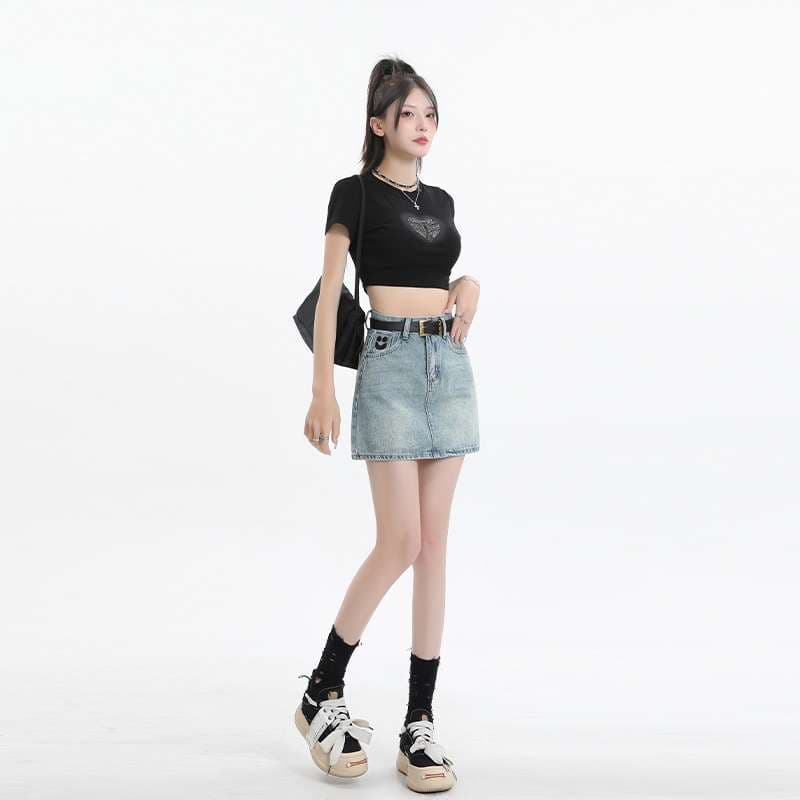 韓国スタイル ヴィンテージ風デニムミニスカート