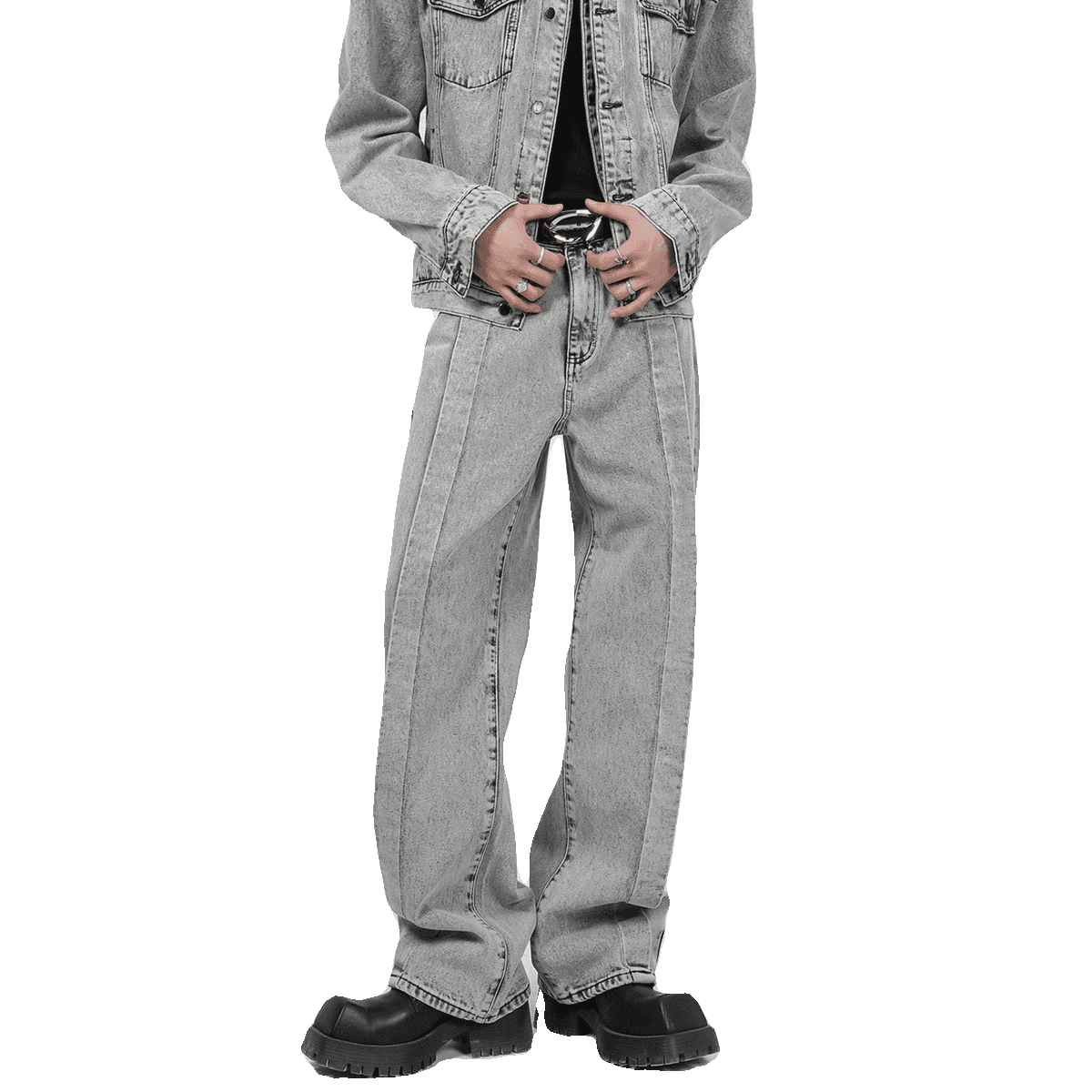 カジュアルスタイル モダンストリートグレーデニムセットアップ