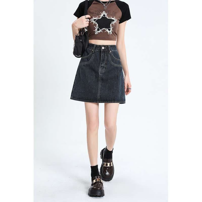 韓国スタイル　 Aライン デニムミニスカート