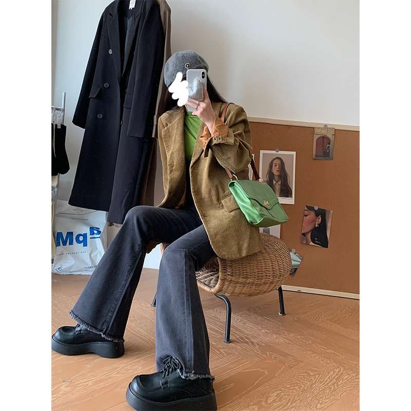 カジュアルスタイル レトロワイドフレアデニムパンツ
