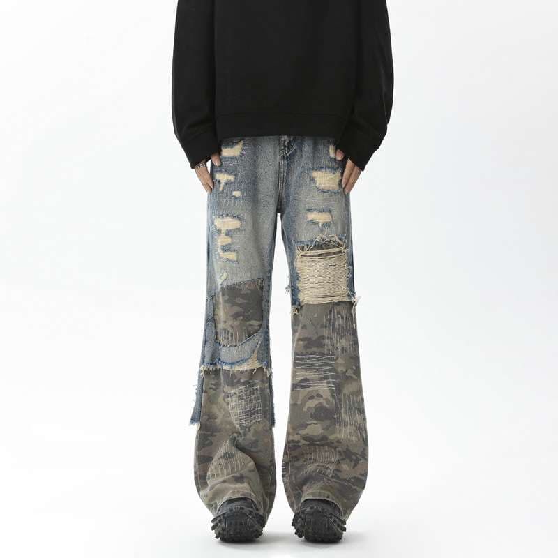 ダメージ加工 ワイドジーンズパンツ