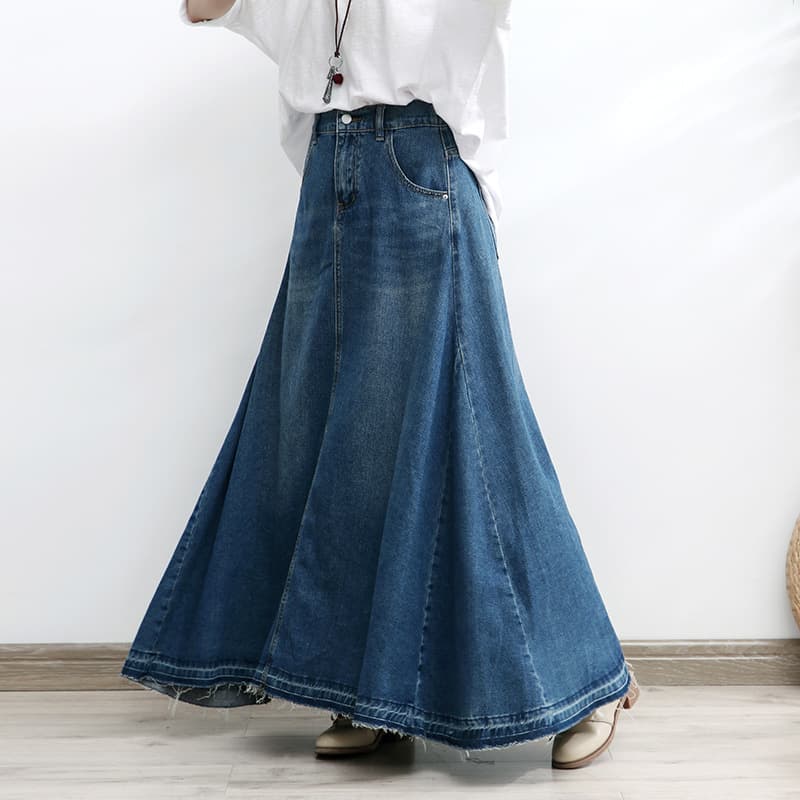 デニムスカート ロング丈マキシデニムフレアスカート