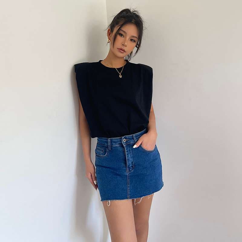 カジュアルスタイル　 フリンジデニムミニスカート