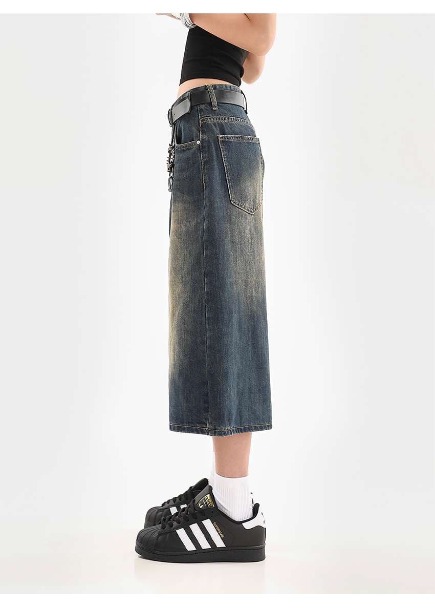 アメリカンスタイル ワイドデニムキュロットパンツ