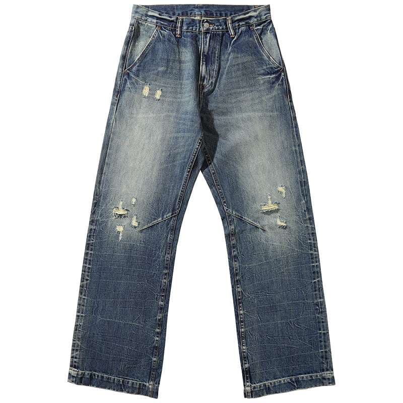 アメリカンスタイル ヴィンテージ風ダメージ加工ワイドデニム