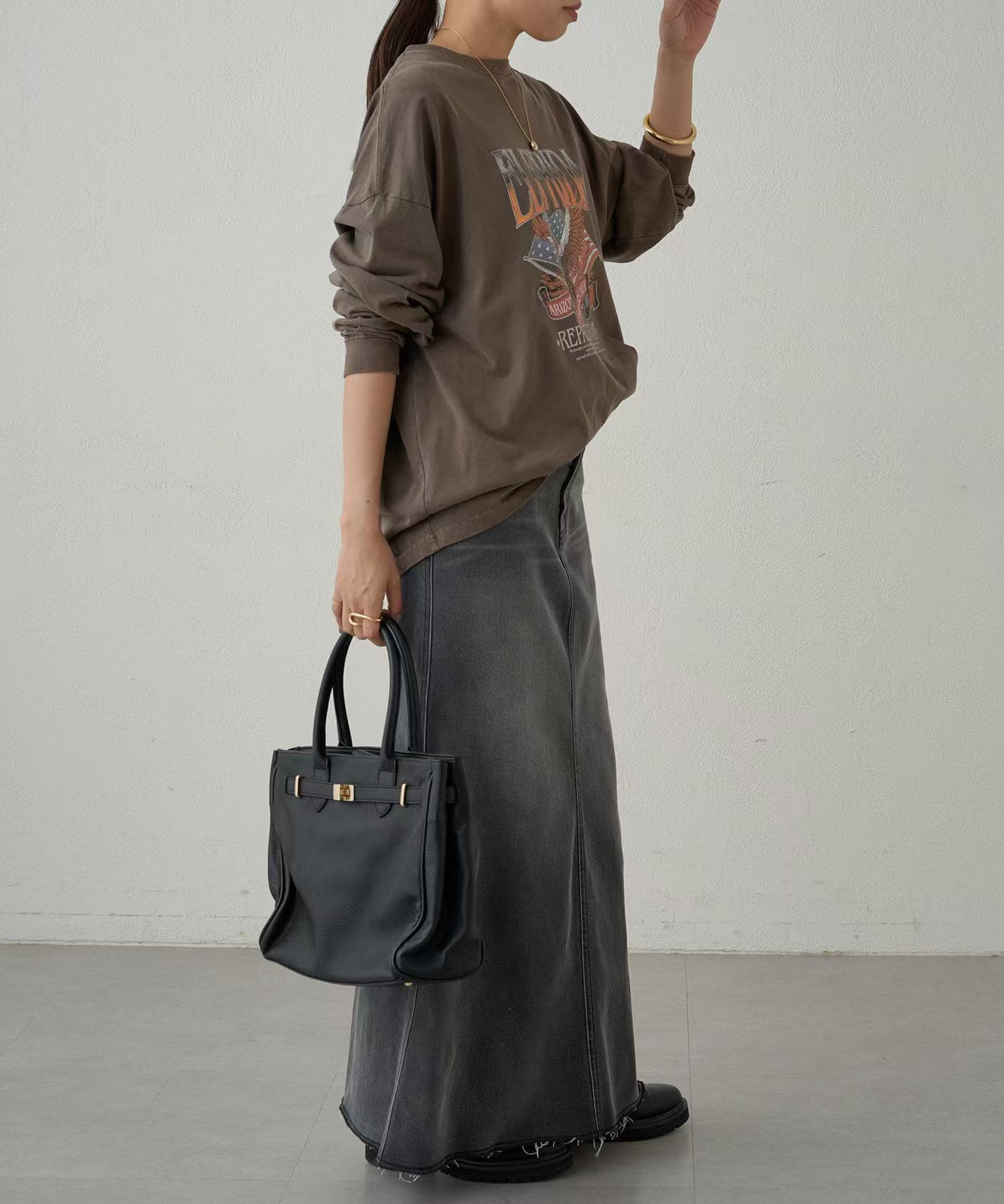 ヴィンテージ風デニムロングタイトスカート