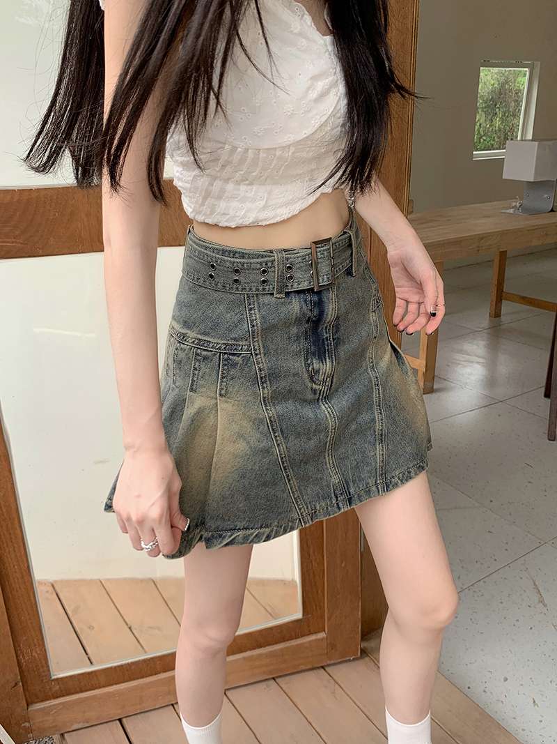 ヴィンテージ風デニムフレアミニスカート