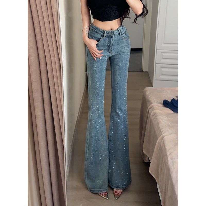 アメリカンスタイル アメリカンスタイル キラキラスパンコール付きフレアデニムジーンズ