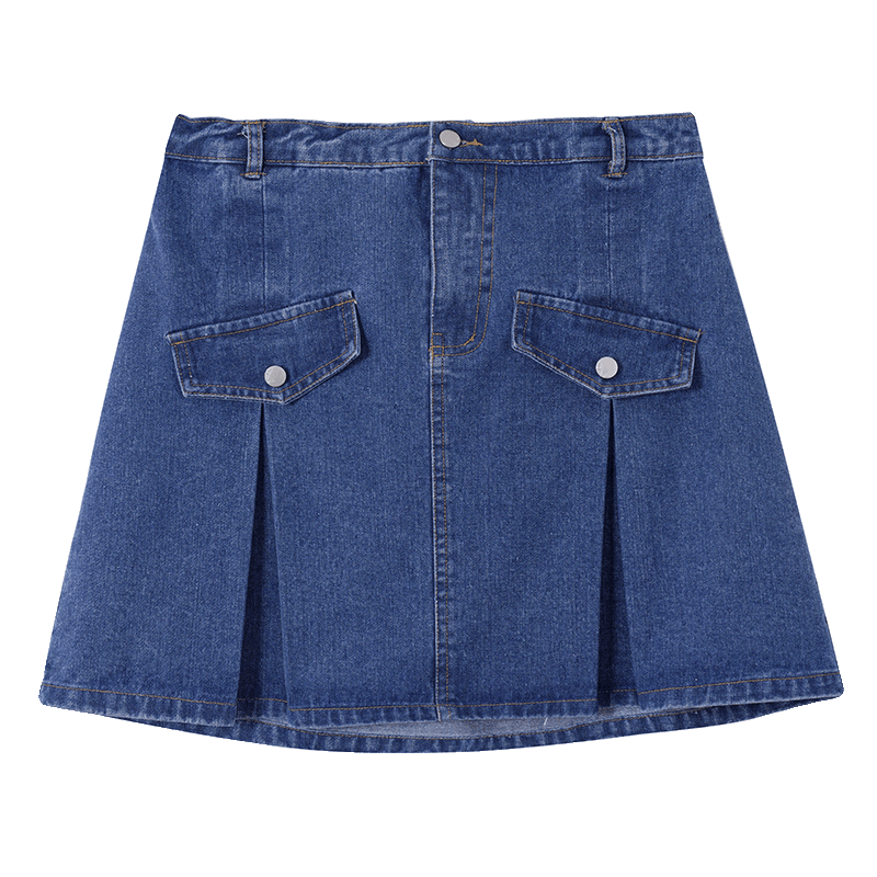 プリーツデザインデニムAラインスカート