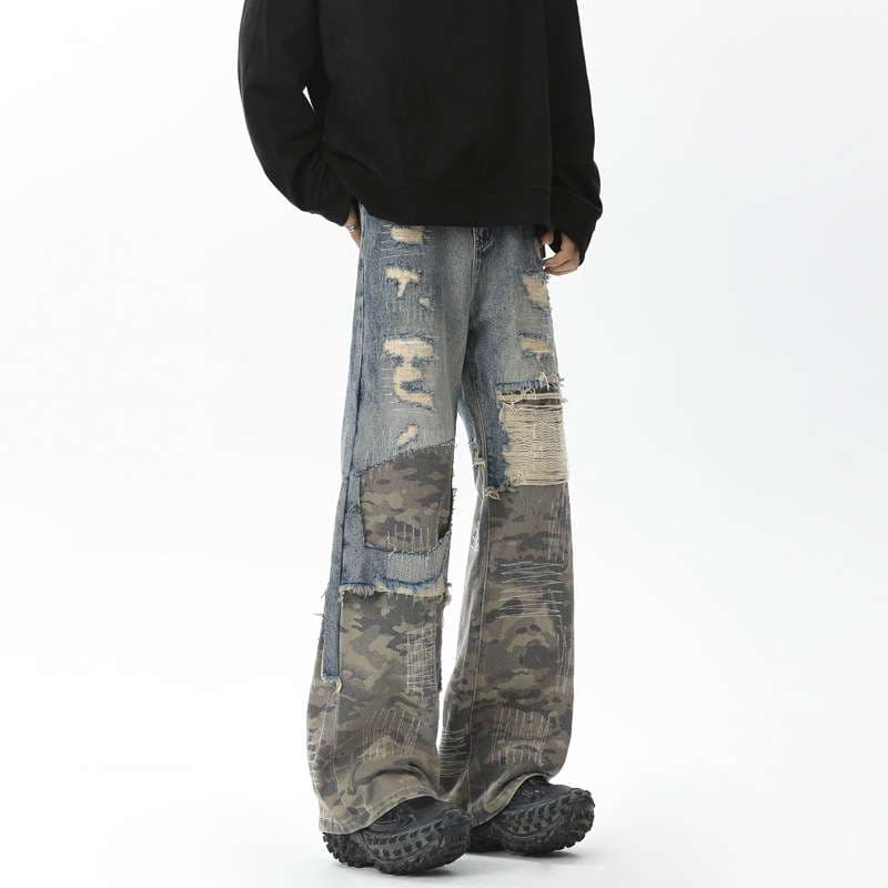 ダメージ加工 ワイドジーンズパンツ