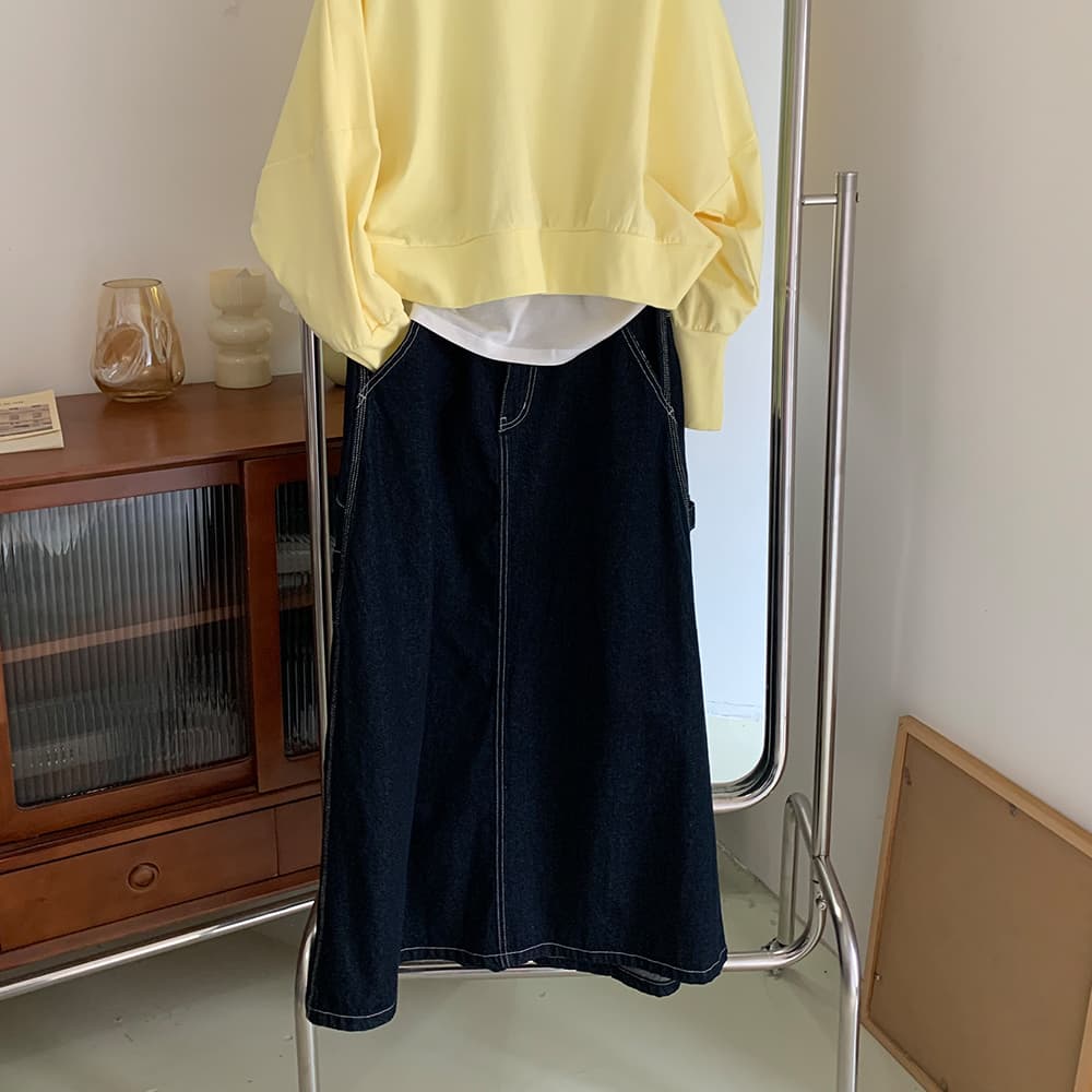 デニムスカート 優美なAライン 麻混マキシ丈スカート