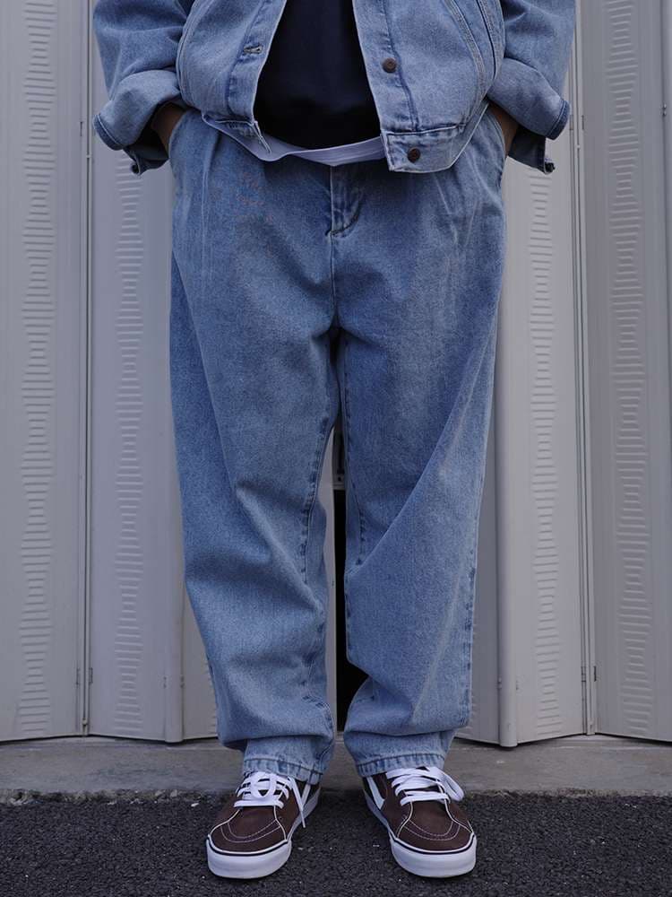 アメリカスタイル リラックスフィット・ヴィンテージウォッシュデニムパンツ