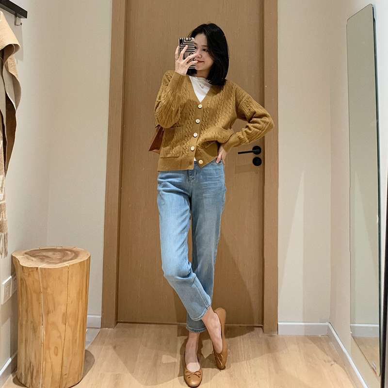 韓国スタイル シンプルスタイリッシュ ストレートデニム