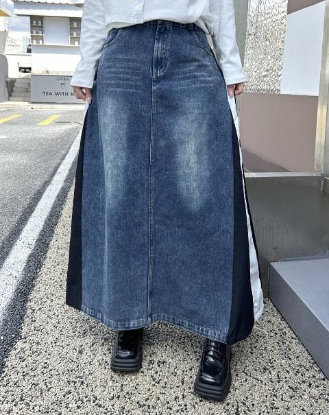 デニムスカート サイドライン デニム ロングスカート レディース 秋冬