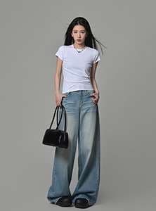 カジュアルスタイル 90年代風ワイドデニムパンツ
