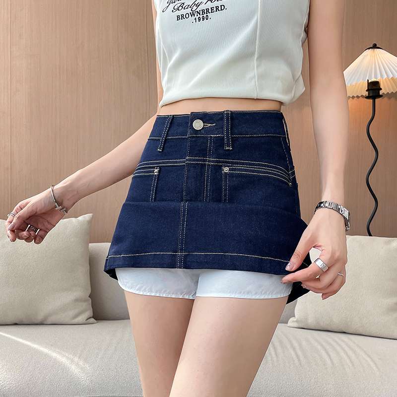 カジュアルスタイル　 ハイウエストデニムスカート