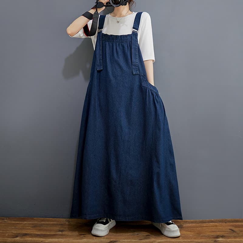 デニムスカート ゆったりデニムサロペットワンピース