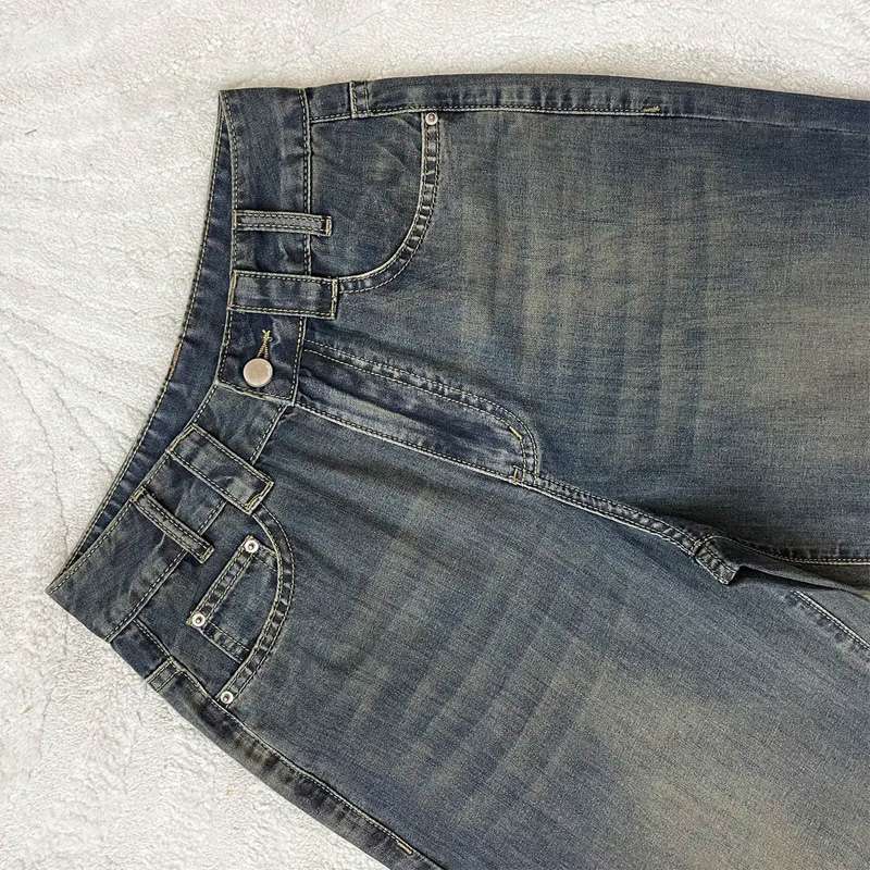 アメリカスタイル ハイウエストワイドレッグデニムパンツ