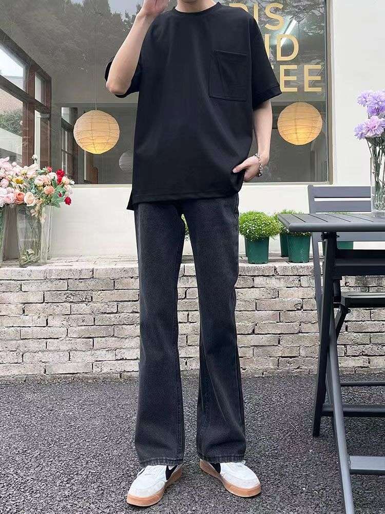 カジュアルスタイル リラックスフレアデニムパンツ