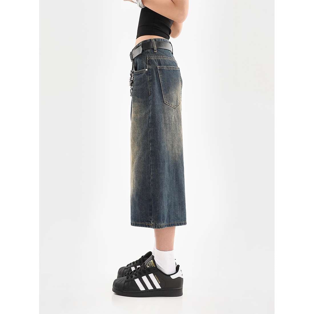 アメリカンスタイル ワイドデニムキュロットパンツ