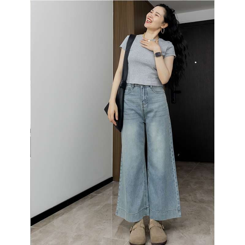 韓国スタイル リラックスワイドデニムパンツ