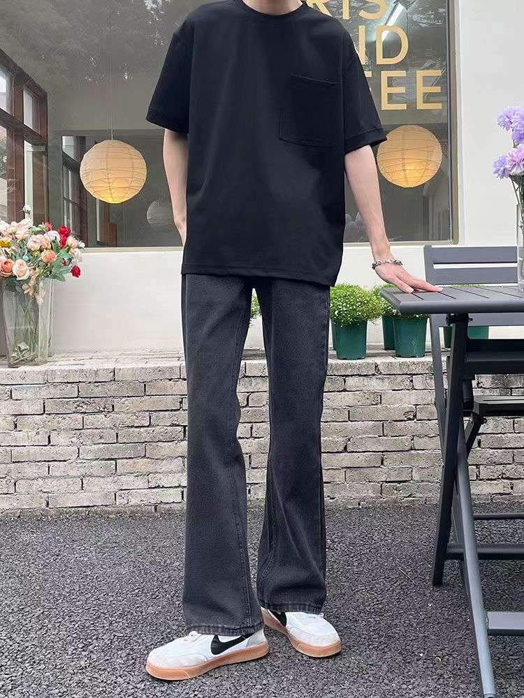 カジュアルスタイル リラックスフレアデニムパンツ