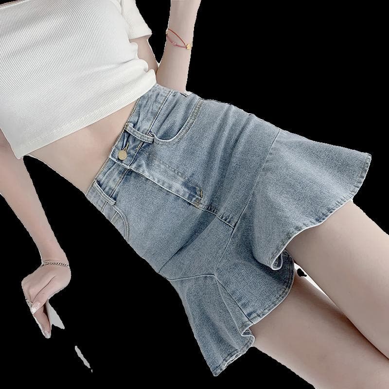 カジュアルスタイル　フレアデニムミニスカート