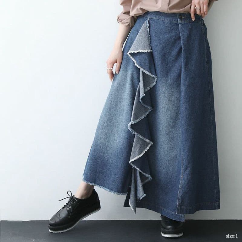 ラッフルフリル デニムフレアスカート