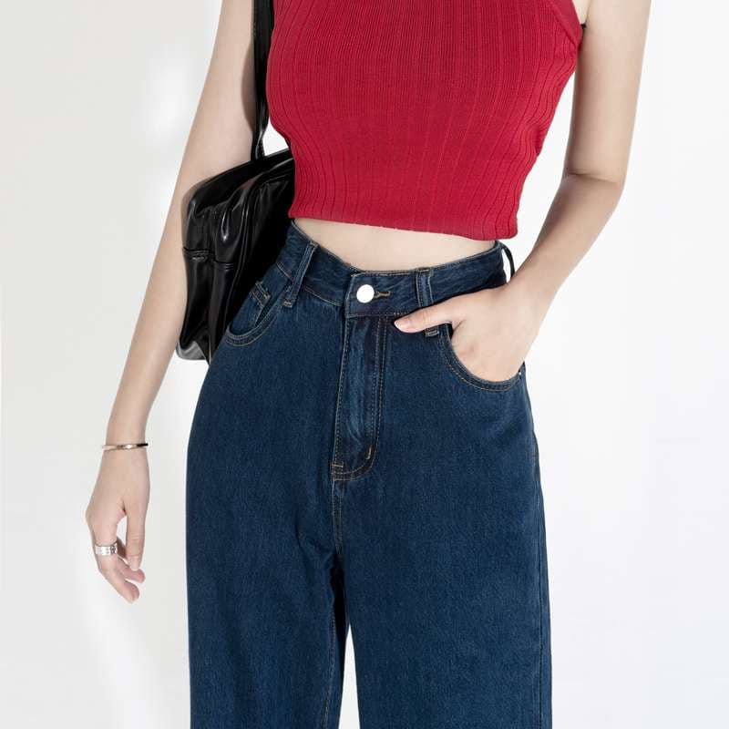 カジュアルスタイル ハイウエストワイドデニムパンツ