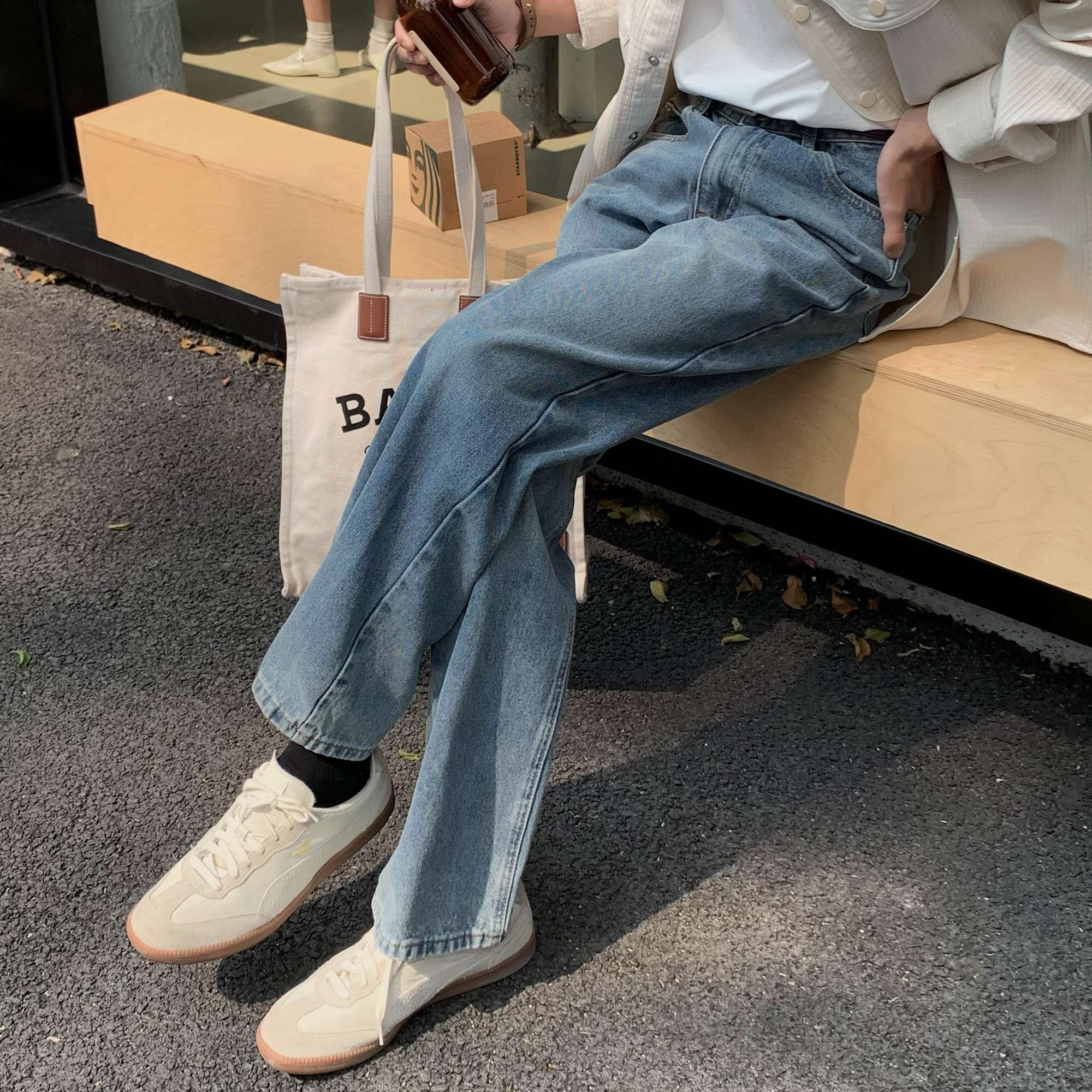 韓国スタイル クラシックストレートデニム