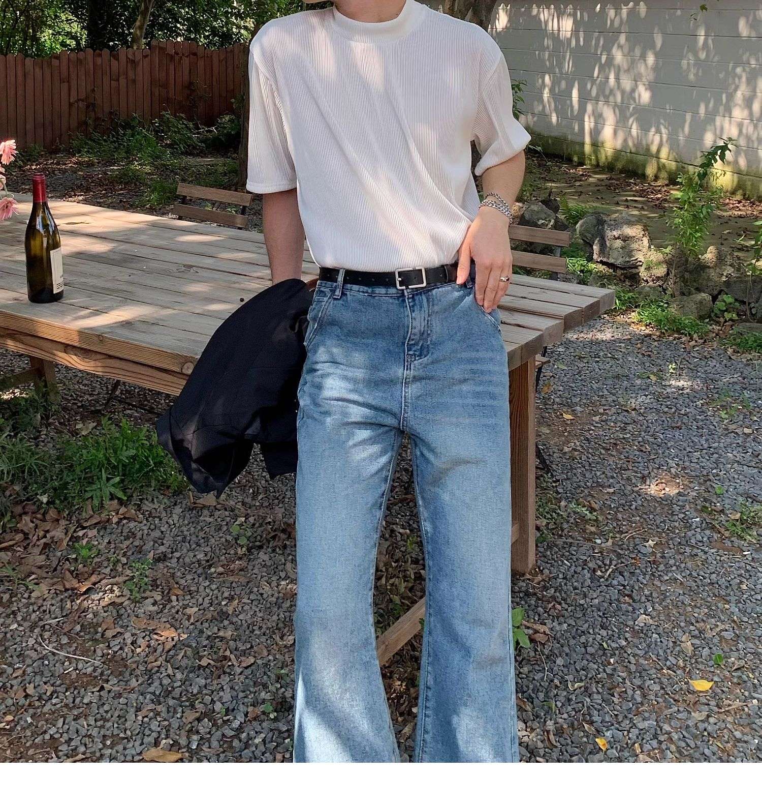 カジュアルスタイル ヴィンテージ風ワイドフレアデニム