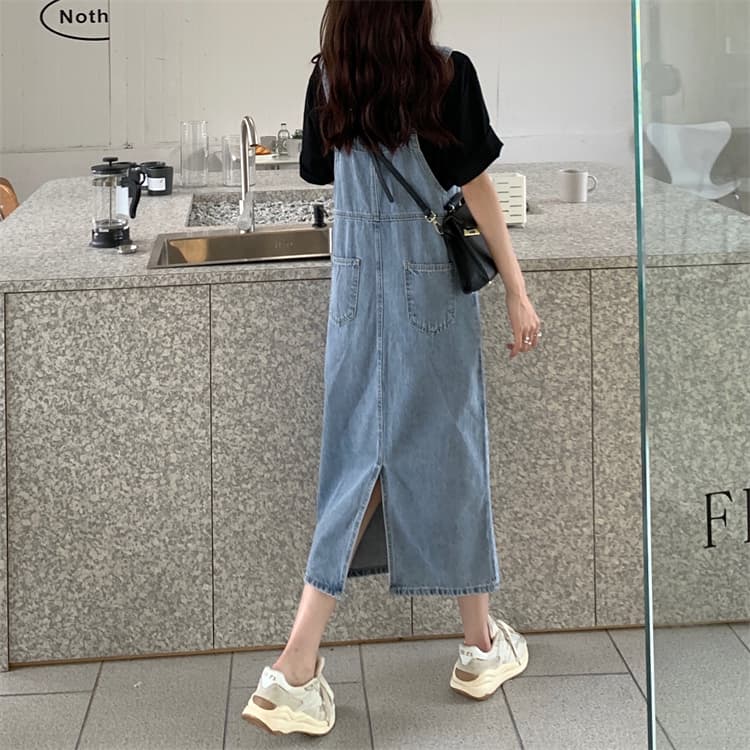 デニムスカート ゆったりシルエットデニムサロペットスカート