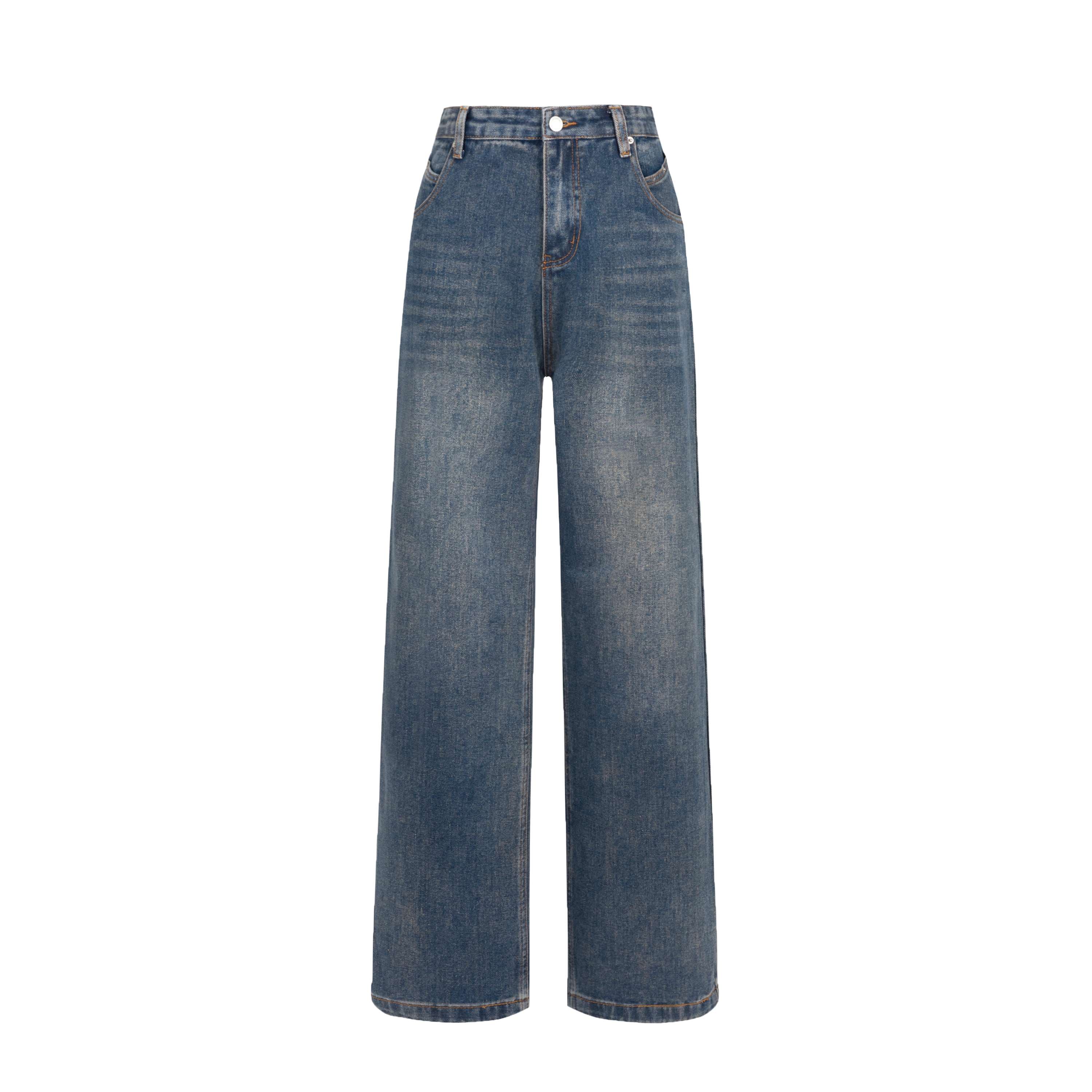 カジュアルスタイル ハイウエストワイドデニムパンツ