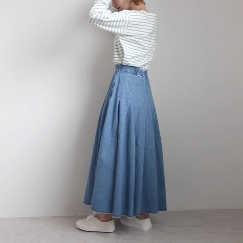 デニム ウエストタック ギャザー ロングスカート
