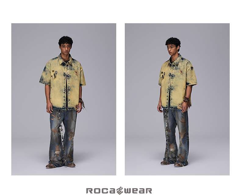 アメリカンカジュアル ヴィンテージ風タイダイデニムシャツ