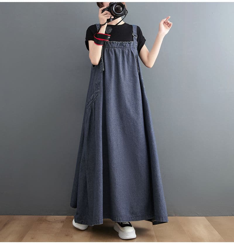 デニムスカート ゆったりシルエット デニムサロペットスカート