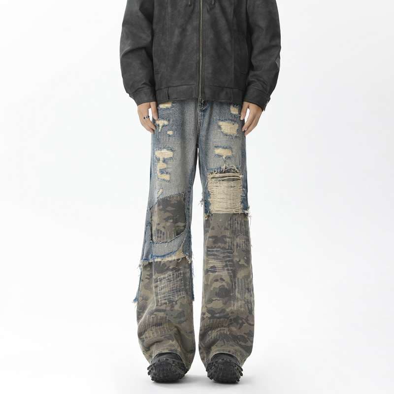 ダメージ加工 ワイドジーンズパンツ