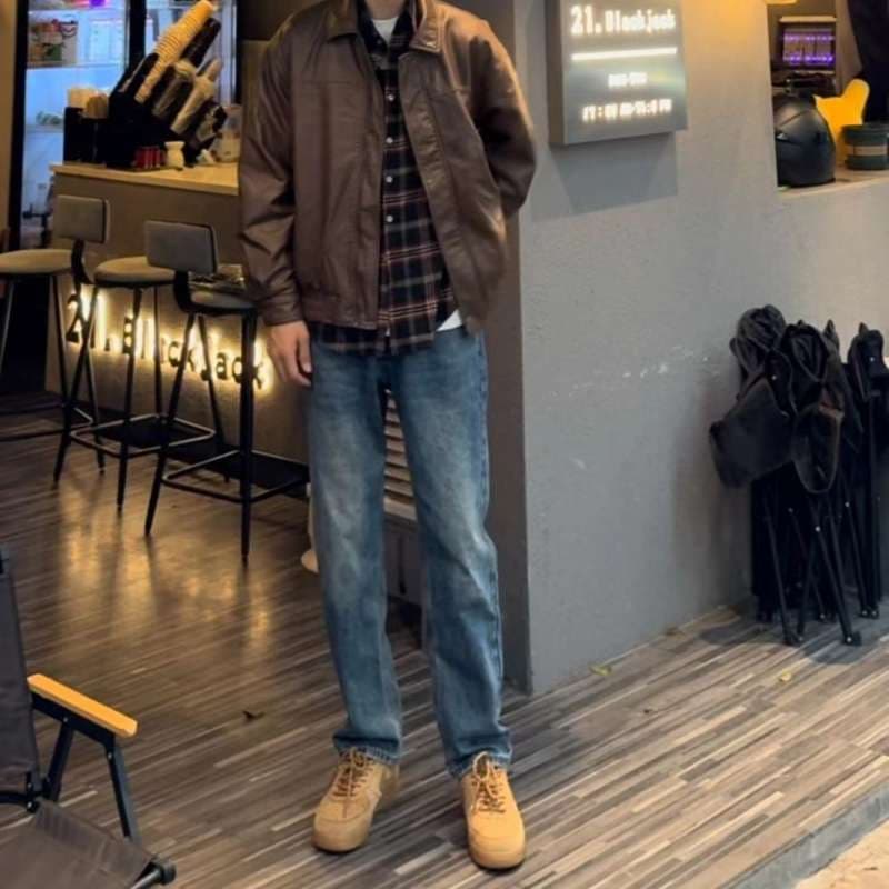 カジュアルスタイル クラシックストレートデニムスラックス