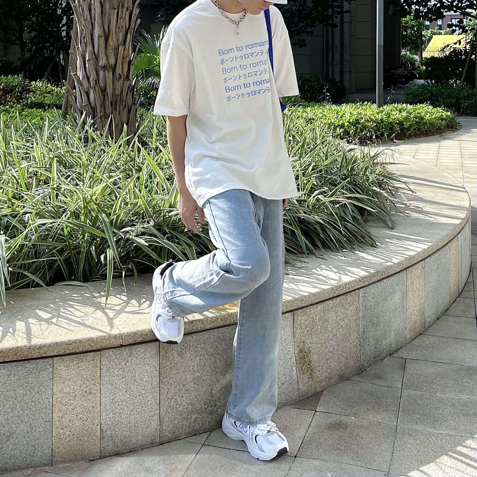 韓国スタイル リラックスワイドデニムパンツ