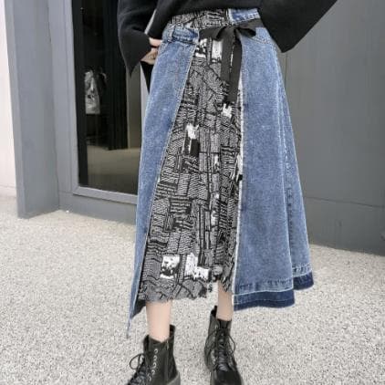 デニムスカート 切り替えデザイン デニムロングスカート