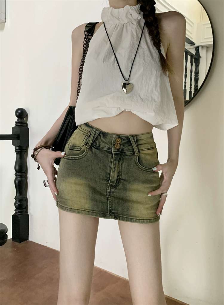 カジュアルスタイル　 ヴィンテージ風デニムミニスカート