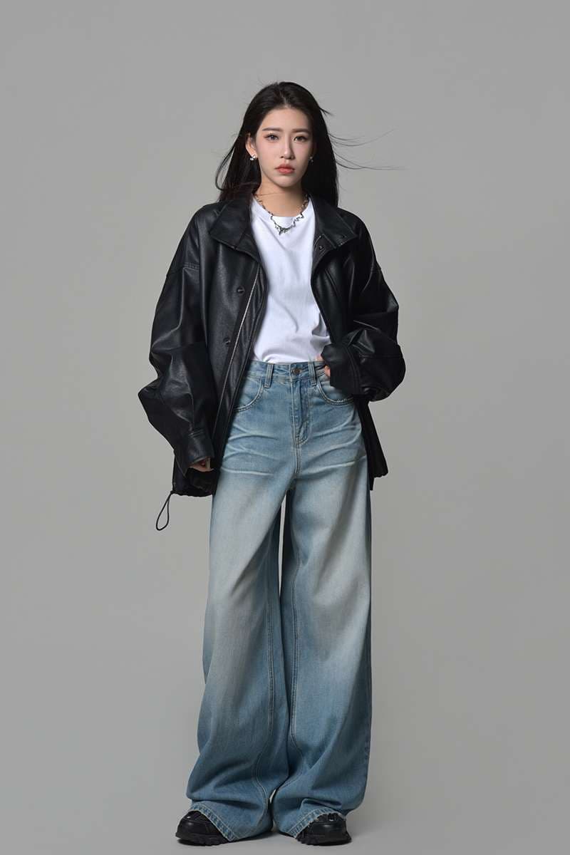 カジュアルスタイル 90年代風ワイドデニムパンツ