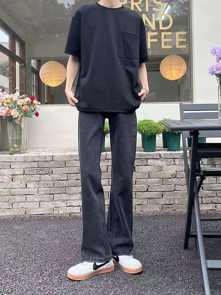 カジュアルスタイル リラックスフレアデニムパンツ