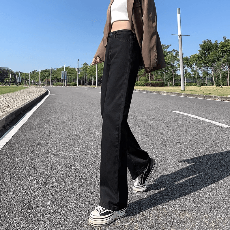 カジュアルスタイル ハイウエストストレートデニムパンツ