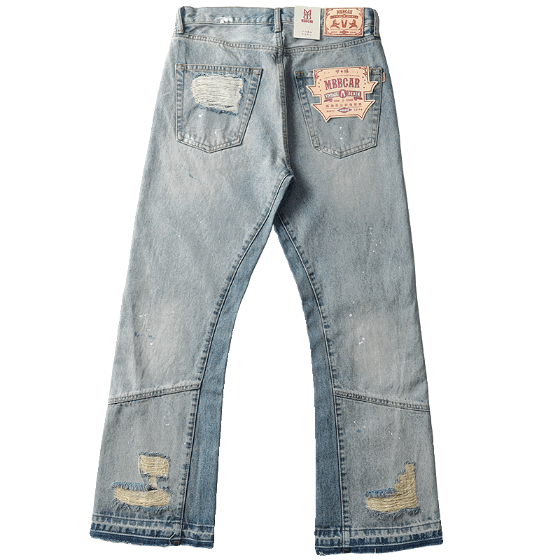 韓国スタイル ビンテージ風ダメージ加工ブーツカットデニム