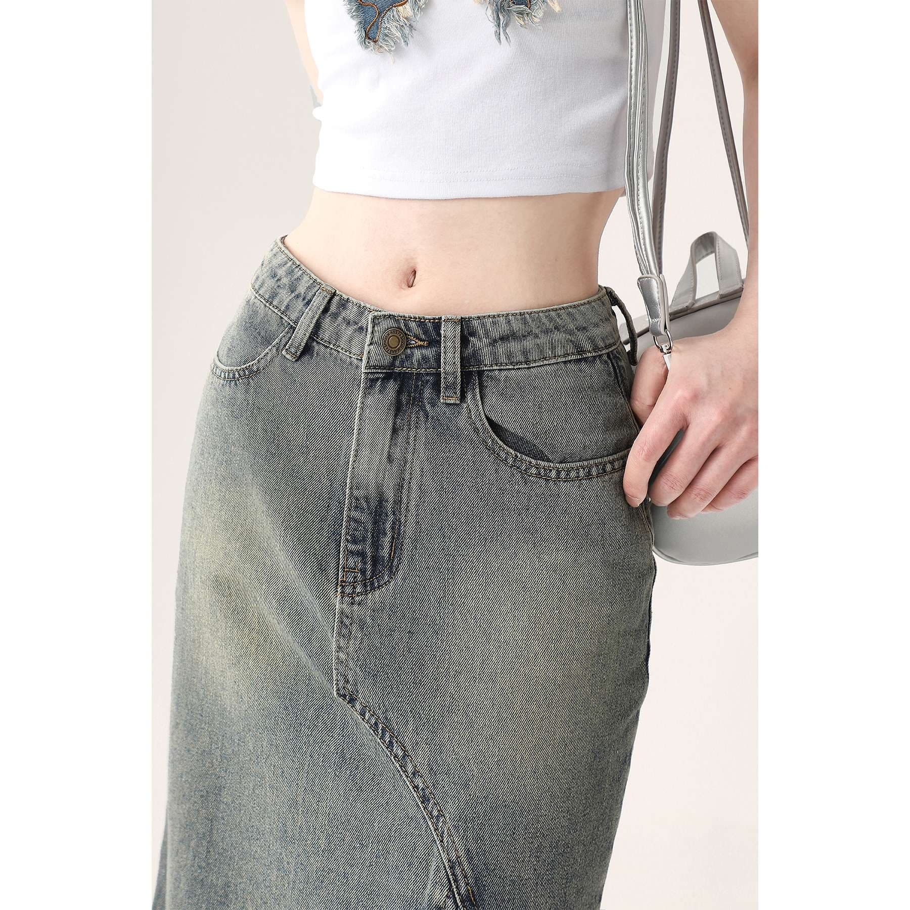 韓国スタイル　 マキシ丈デニムマーメイドスカート