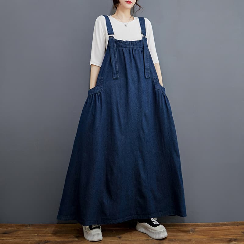 デニムスカート ゆったりデニムサロペットワンピース