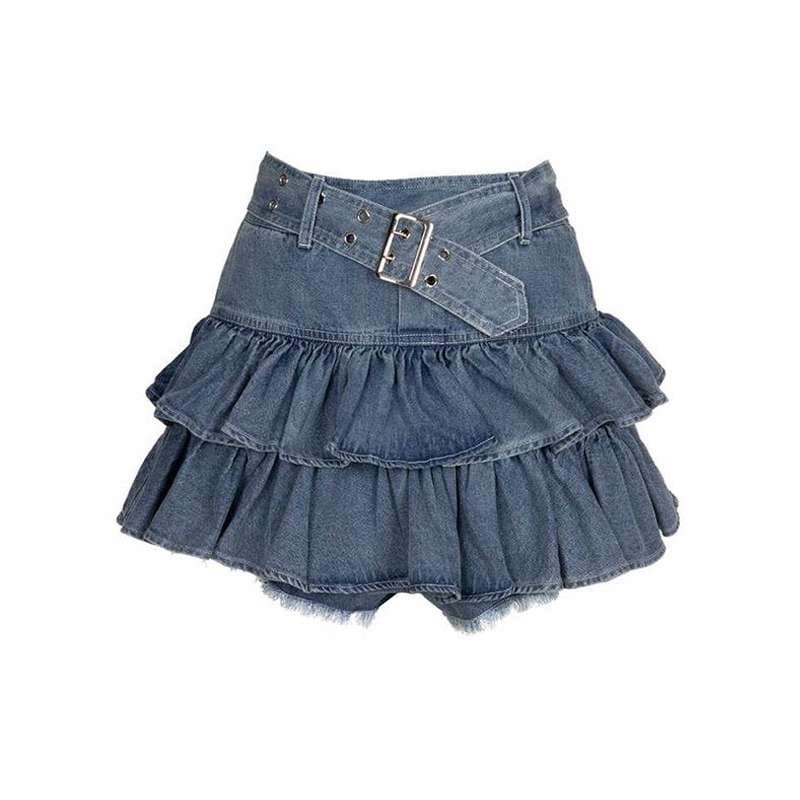 フリルティアードデニムミニスカート