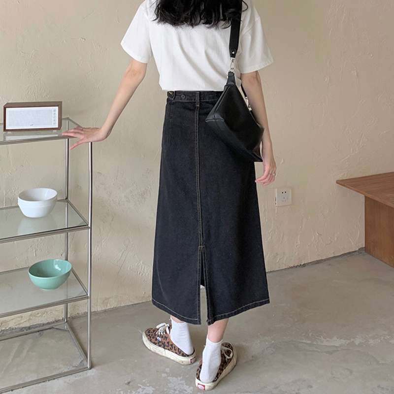 カジュアルスタイル　レトロデニムマキシロングスカート