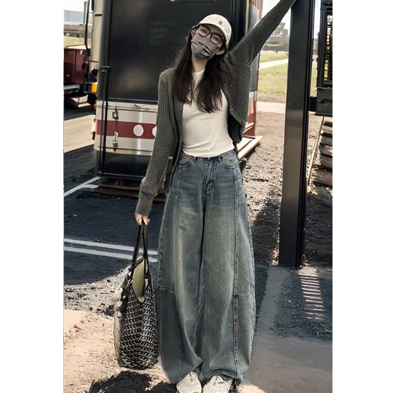 ストリートスタイル ワイドデニムパンツ